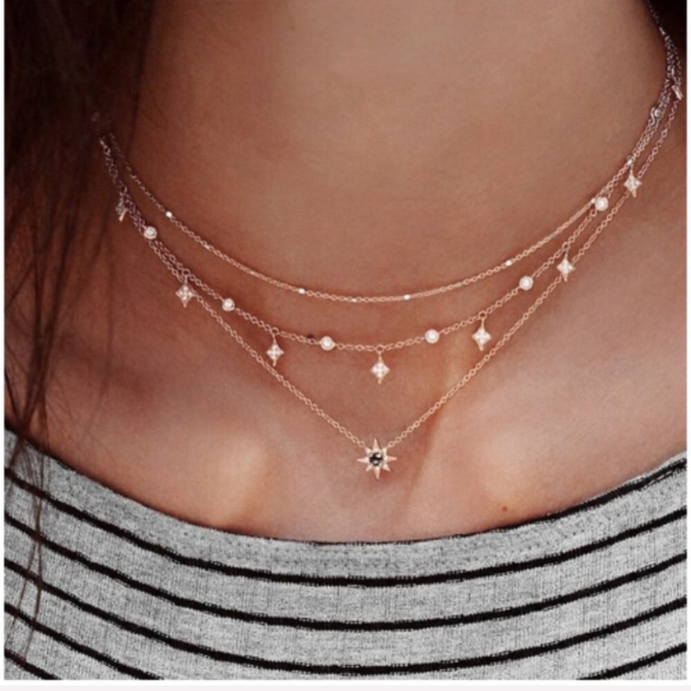"The Southern Star" Boho Layered Diamond Necklace - Picture 7 of 7